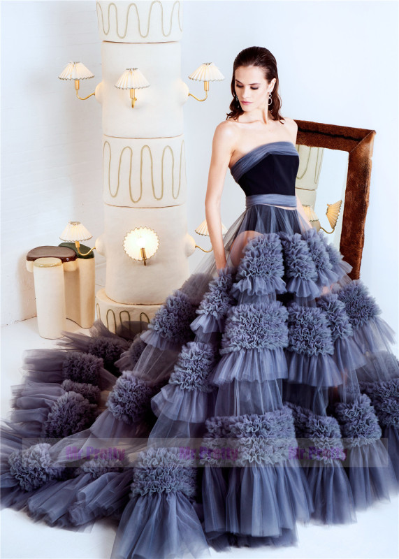 Luxury Velvet Tulle Short Train  Prom Dress Bridal Gown