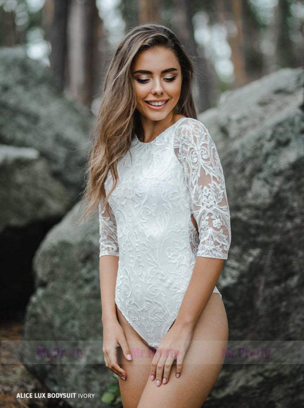 Ivory Lace Long Sleeve Top Wedding Dress Bodysuit Top