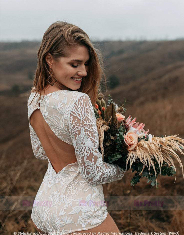 Ivory Lace Long Sleeve Top Wedding Dress Bodysuit Top