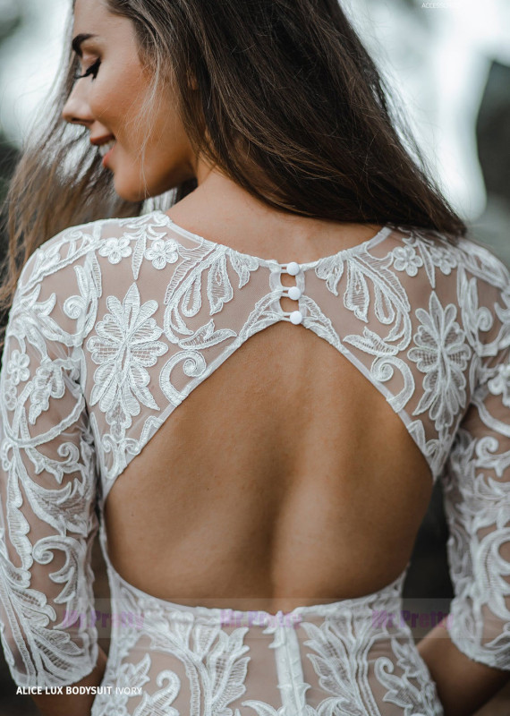 Ivory Lace Long Sleeve Top Wedding Dress Bodysuit Top