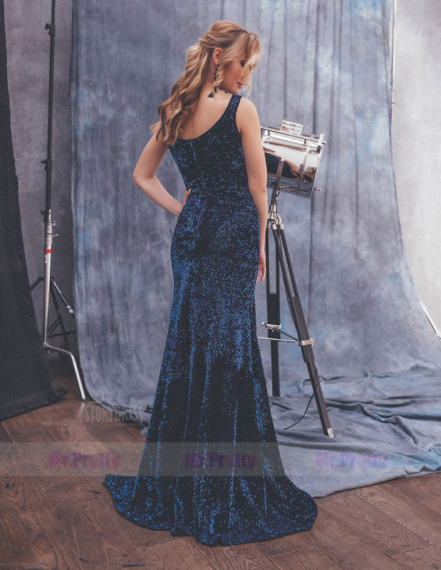 Navy Blue Sequin Mermaid  Sexy Prom Dress Special Occasion Dress