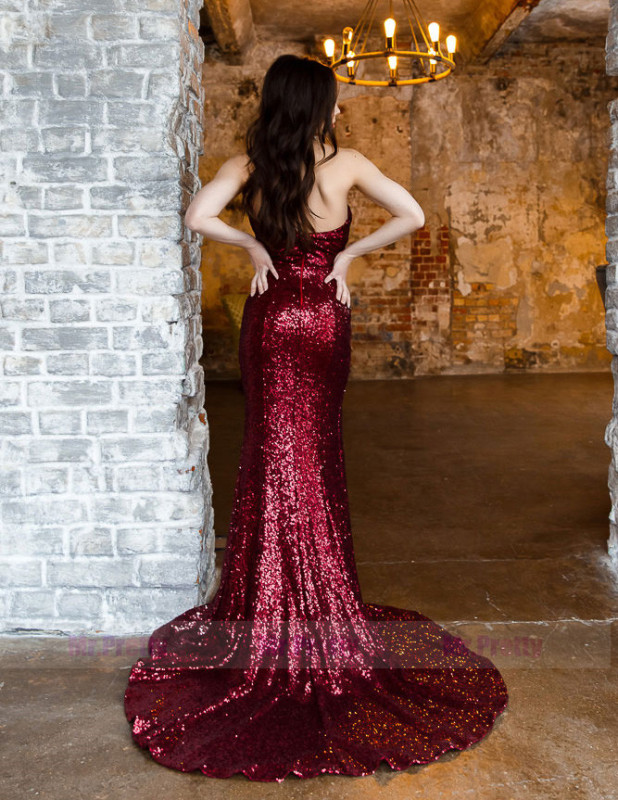 Burgundy Sequin Mermaid  Sexy Prom Dress Mermaid Special Occasion Dress