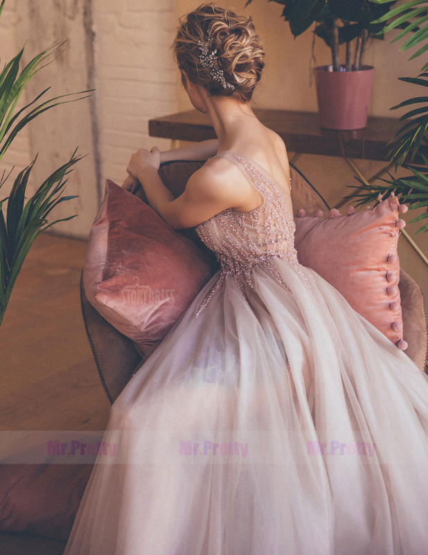 Mauve Beaded Tulle  Sexy Prom Dress Special Occasion Dress