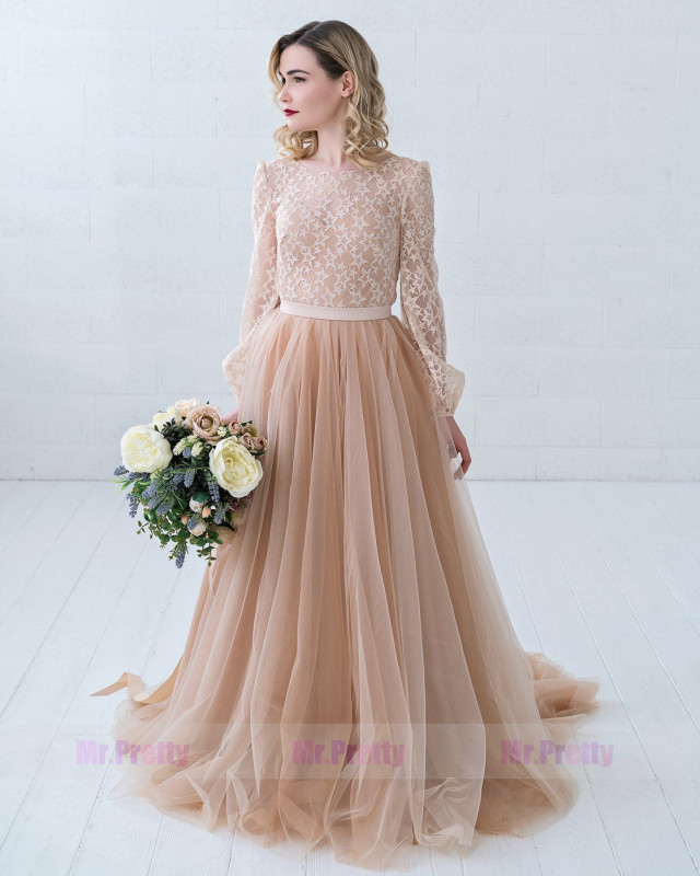 Dusty CoralTulle Wedding Skirt 2 Pieces Party Dress