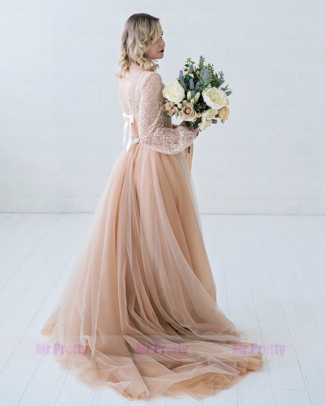 Dusty CoralTulle Wedding Skirt 2 Pieces Party Dress