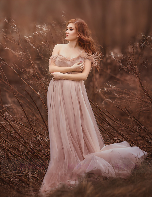 Off Shoulder Champagne Light Mauve Sexy Tulle Feather Dress Photo Shots Dress Prom Dress