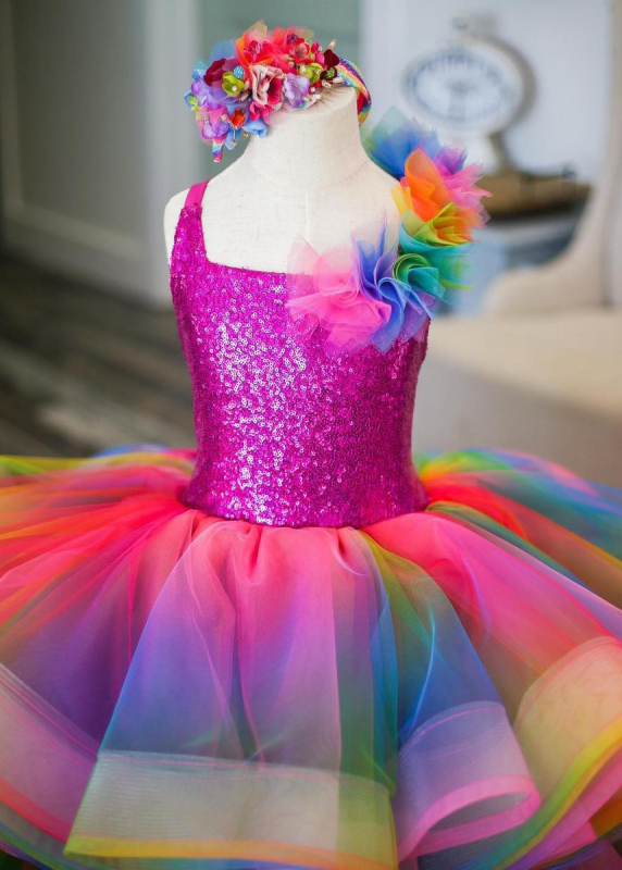 Rainbow Colorful Little Girls Pageant Dress Flower Girl Dress