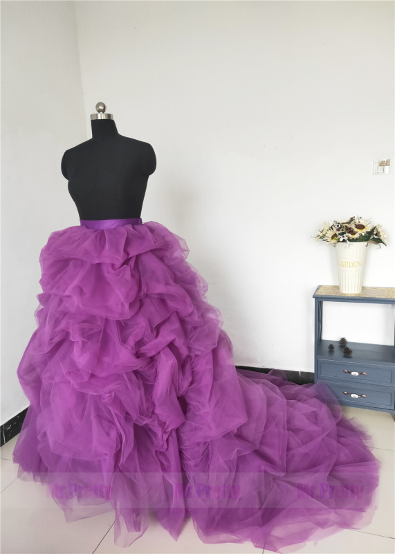 Purple/Green Ruffle Long Train Wedding Skirt