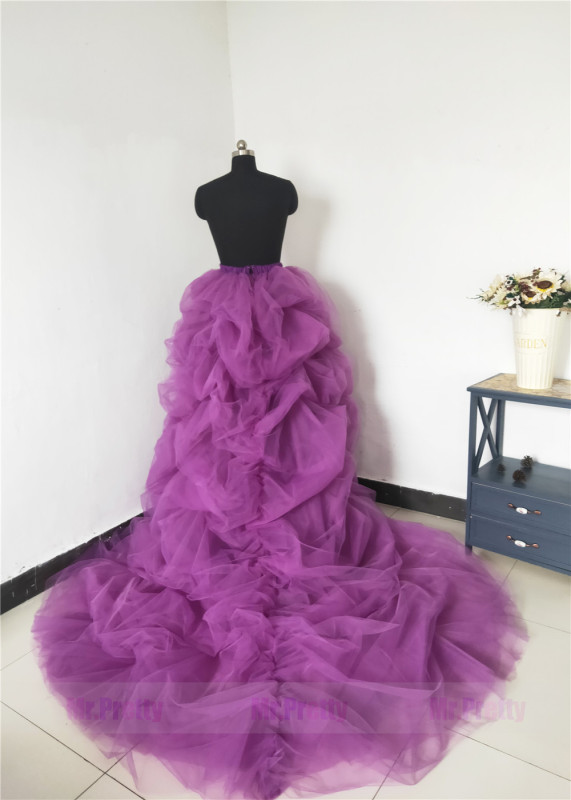 Purple/Green Ruffle Long Train Wedding Skirt