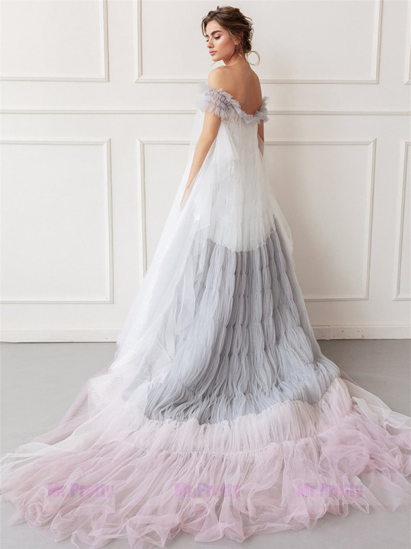 Grey Tulle Sparkle Wedding Dress