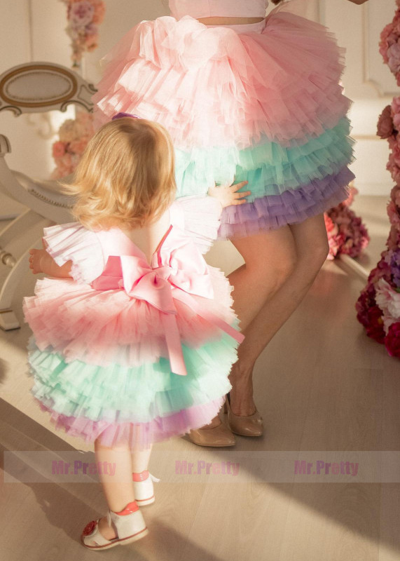 Colorful Tutu  Short Mother and Kids Dress