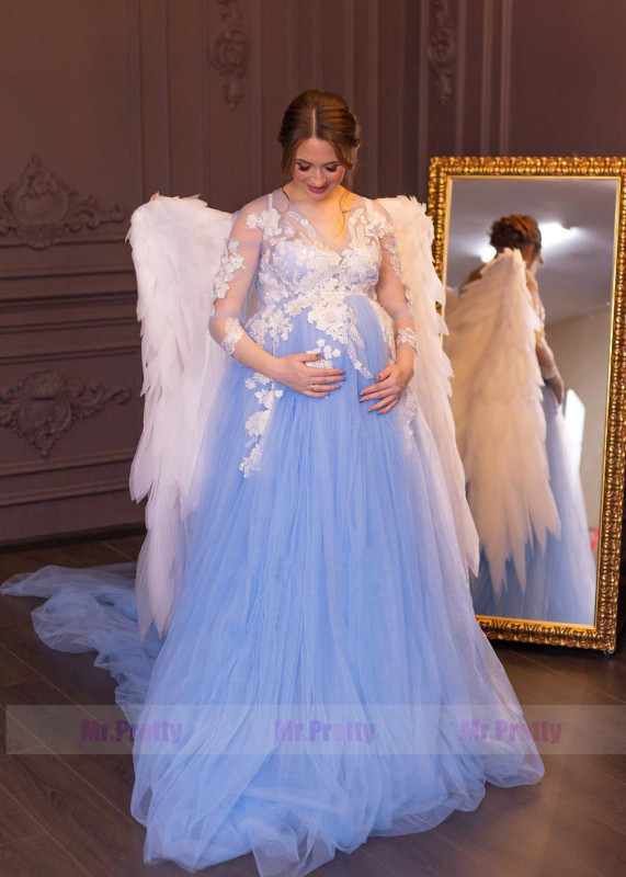 Lace Tulle Mother and Kids Dress Maternity Dress