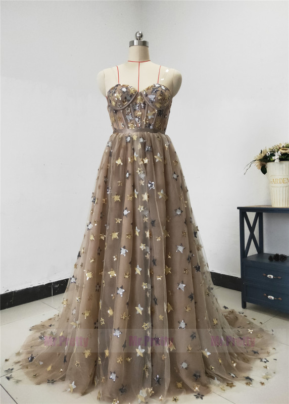 Tan Sparkle Tulle 2 Pieces  Wedding Skirt Sexy Prom Dress