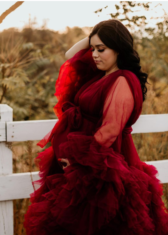 Burgundy Tulle  Maternity Dress Sexy Photoshoot Dress