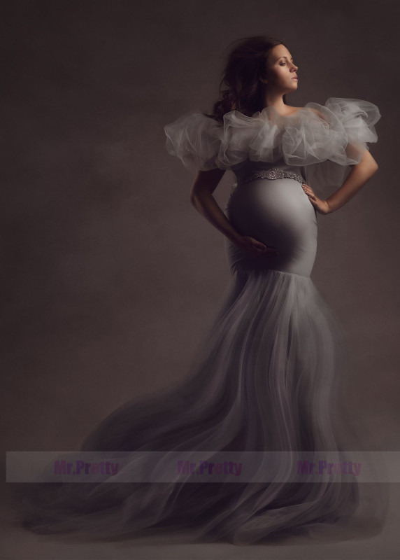 Off Shoulder Tulle Mermaid Maternity Dress