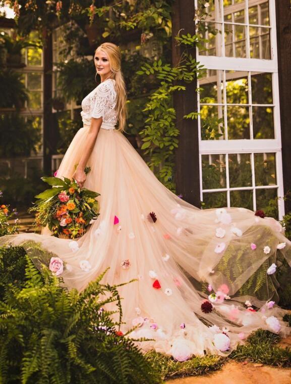 Light Champagne Long Train Wedding Skirt