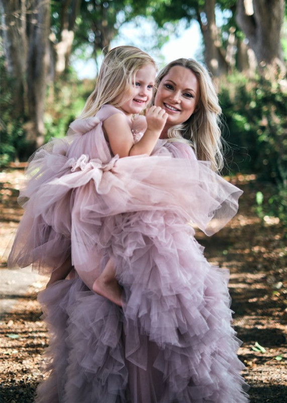 Mother And Kids Photoshoot Dress Tulle Ruffled Dress