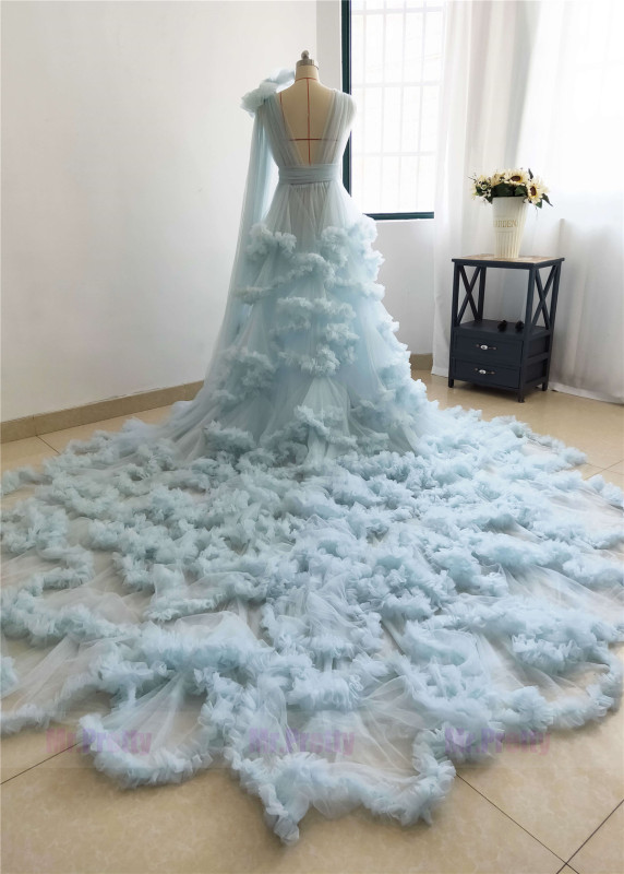 Light Blue Clouds Maternity Dress Pregnancy Photoshoot Dress