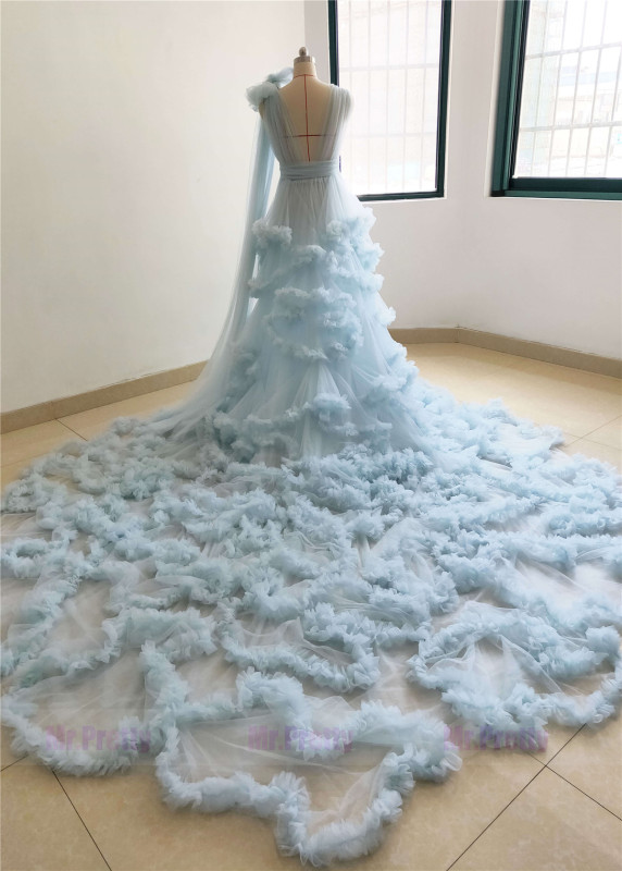 Light Blue Clouds Maternity Dress Pregnancy Photoshoot Dress