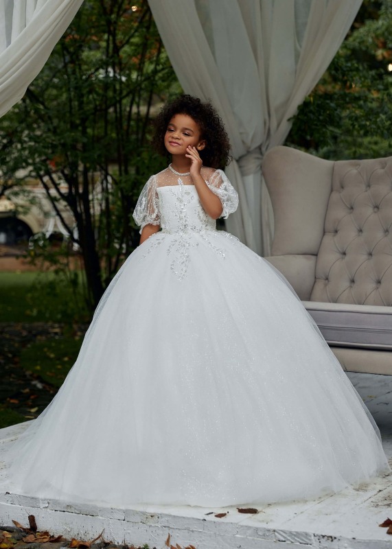 Sparkly Beaded Lace Tulle Flower Girl Dress