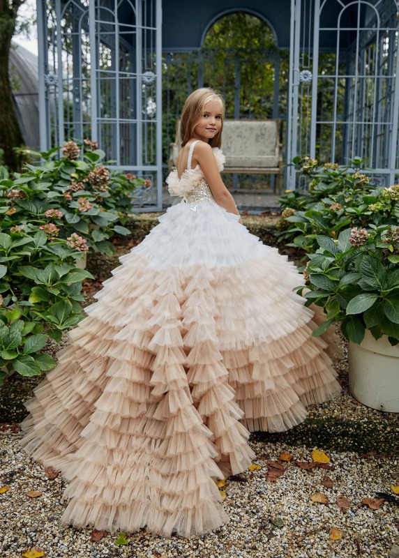 Sequin Tulle Ruffle  Straps Flower Girl Dress