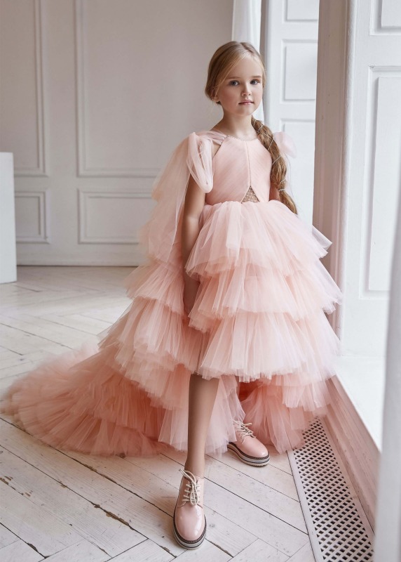 Pink Tulle High Low Flower Girl Dress