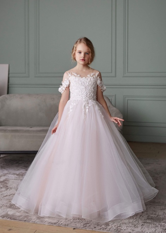 Beaded Lace Tulle Girls Party Dress