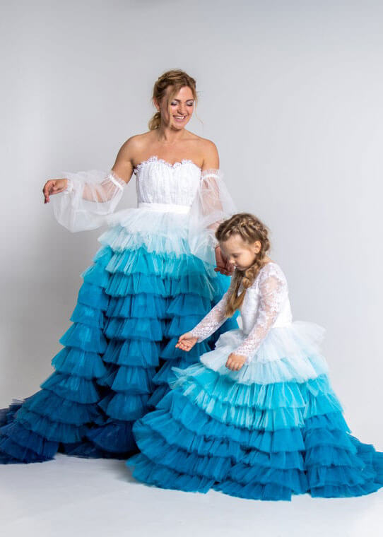 Lace Tulle Stunning Mother And Kids Dress