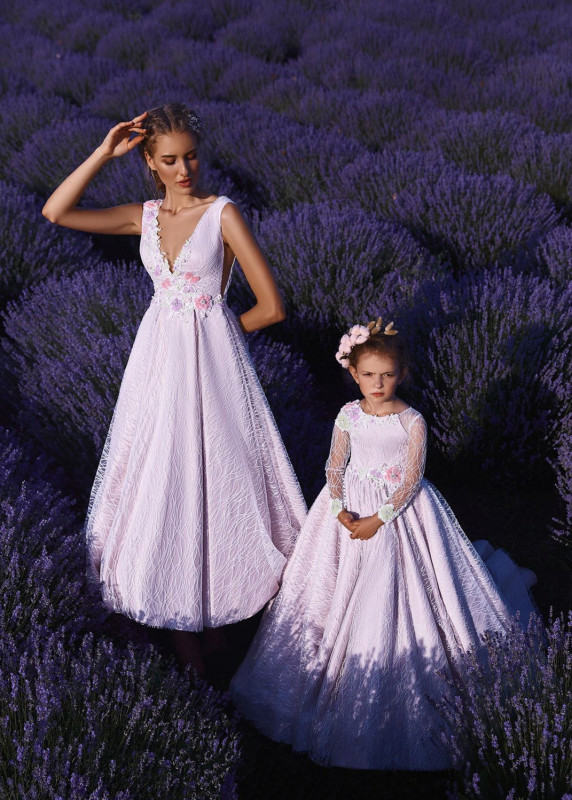 Elegant Lace 3D Flower Mother And Kids Dress