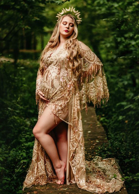 Gold Sequined Lace Maternity Dress Baby Shower Dress