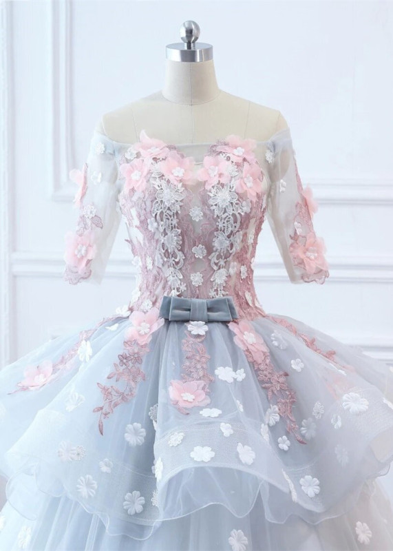 Floral Lace 3D Flowers Fairy Wedding Dress