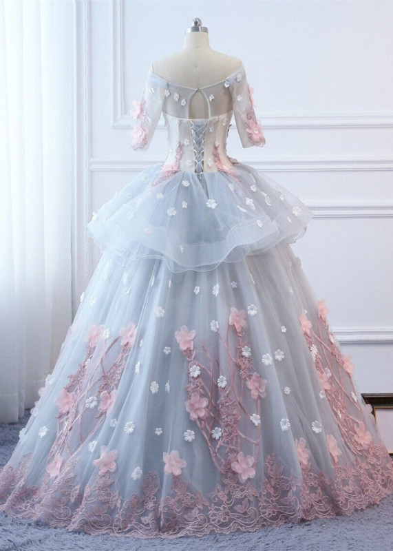 Floral Lace 3D Flowers Fairy Wedding Dress