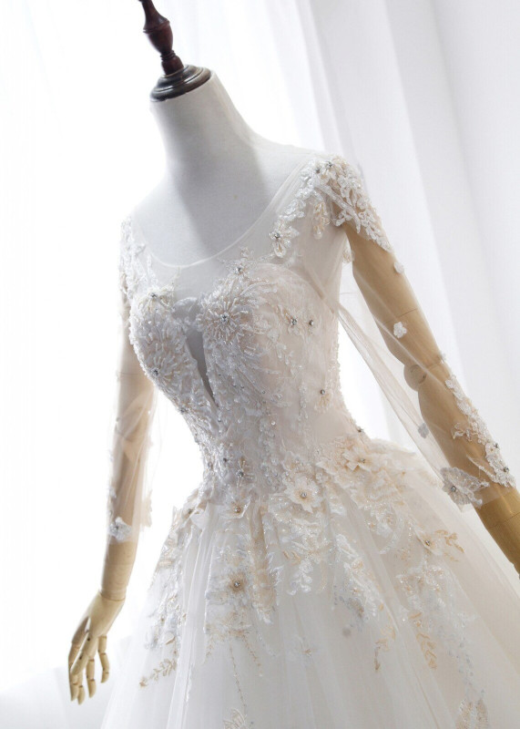 Long Sleeves Beaded Lace Wedding Dress