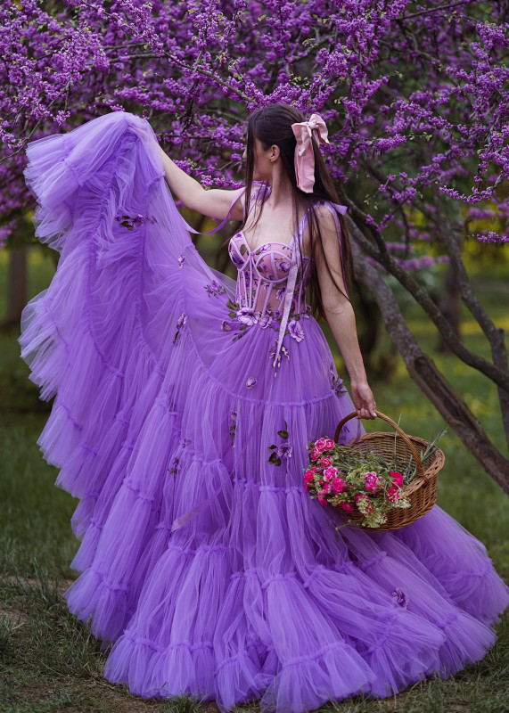 Purple Romantic Floral Prom Dress Special Occasion Dress