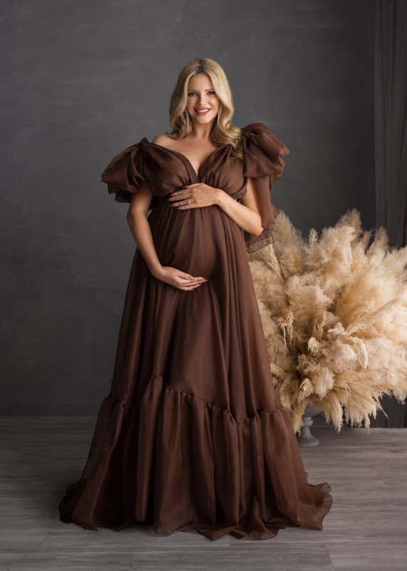 Organza Bow Straps Chic Maternity Dress