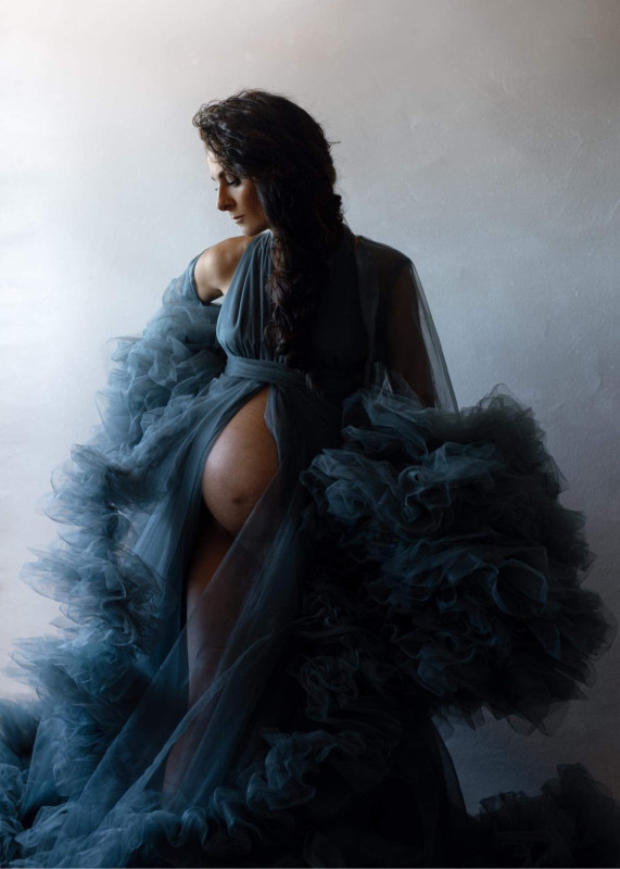 Dark Blue Tulle Ruffled Top Fashion Maternity Dress