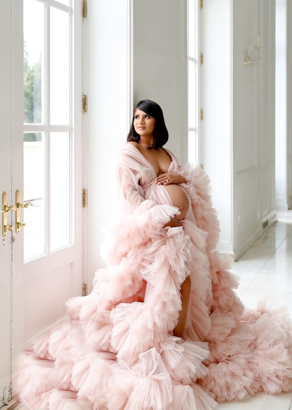 Pink Tulle Ruffle Luxury Maternity Dress