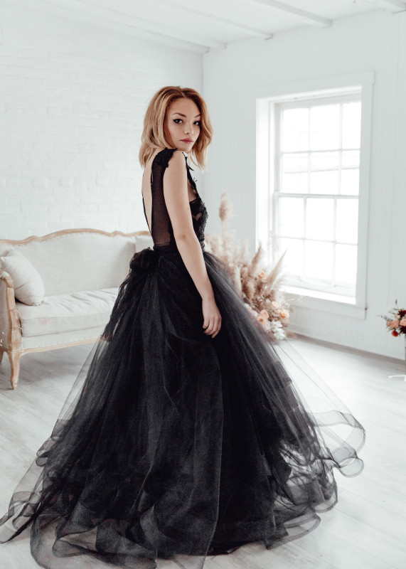 Black Tulle  Bridal Skirt 2 Pieces Wedding Skirt