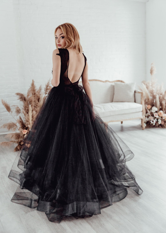 Black Tulle  Bridal Skirt 2 Pieces Wedding Skirt