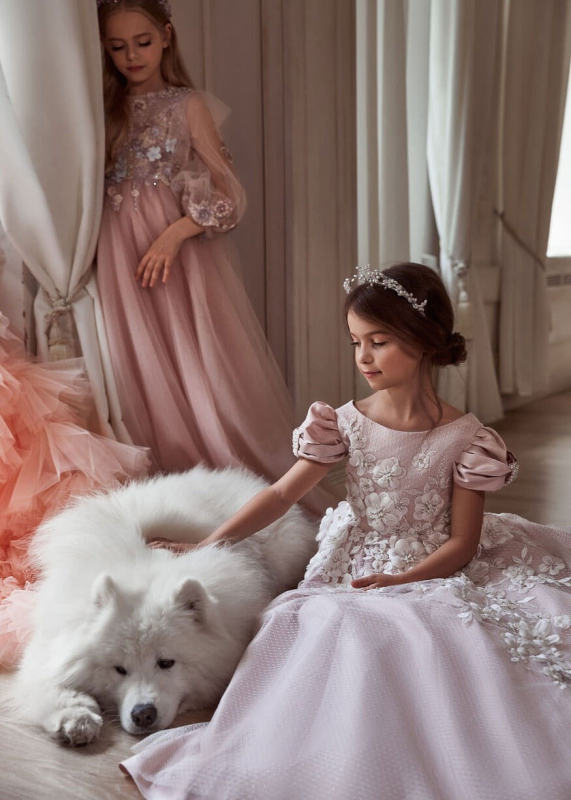 Ivory Lace Blush Pink Flower Girl Dress Girls Pageant Dress