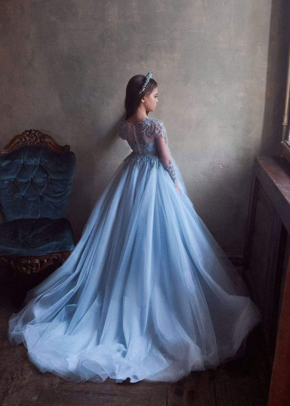 Blue Luxury Flower Girl Dress Girls Pageant Dress