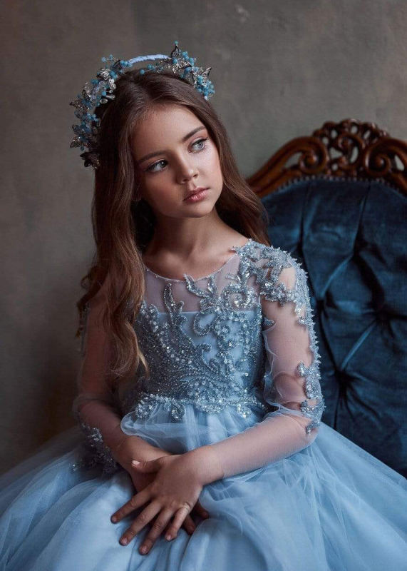 Blue Luxury Flower Girl Dress Girls Pageant Dress