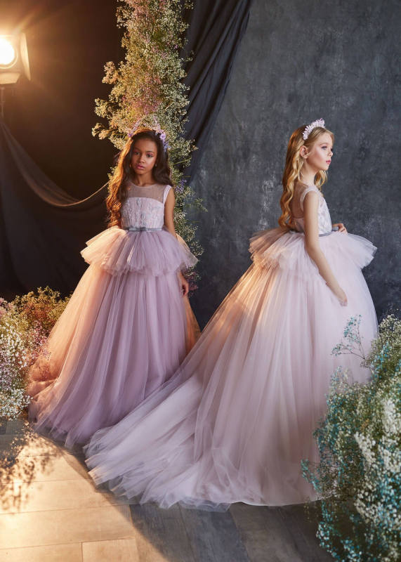 Mauve Luxury Lace Flower Girl Dress Girls Pageant Dress