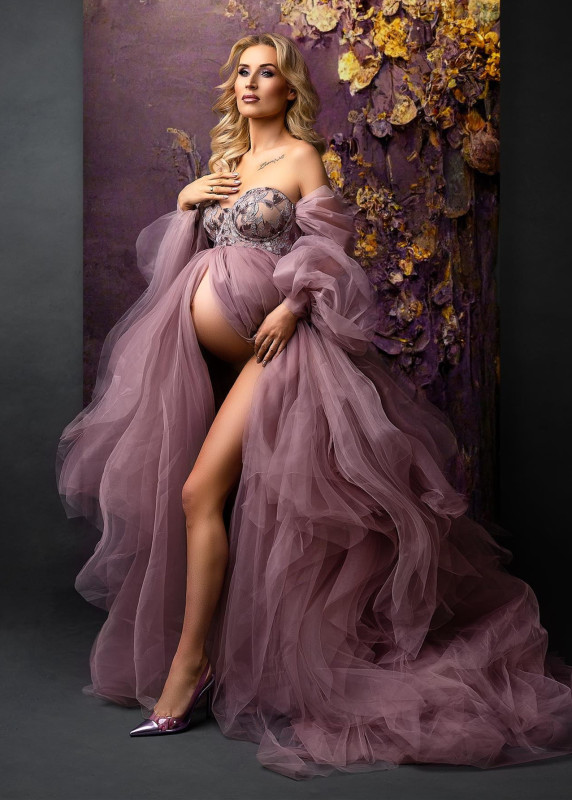 Mauve Lace Tulle  Maternity Dress/Photoshot Dress