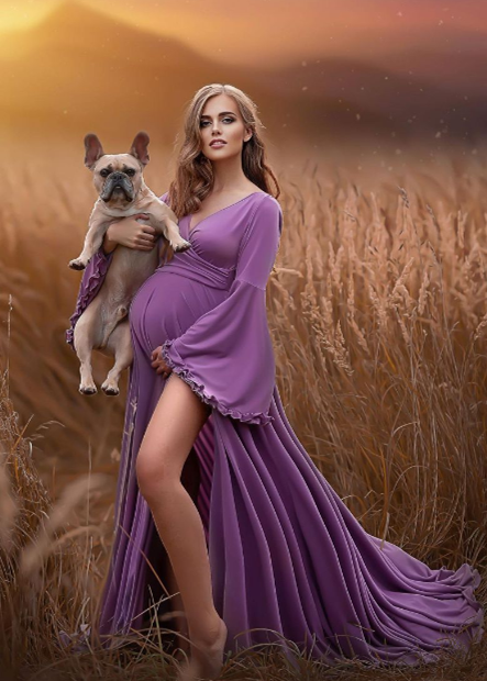 Pritned Lace Maternity Dress/Photoshot Dress