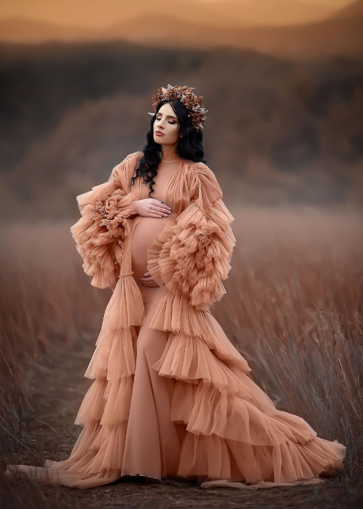 Pritned Lace Maternity Dress/Photoshot Dress