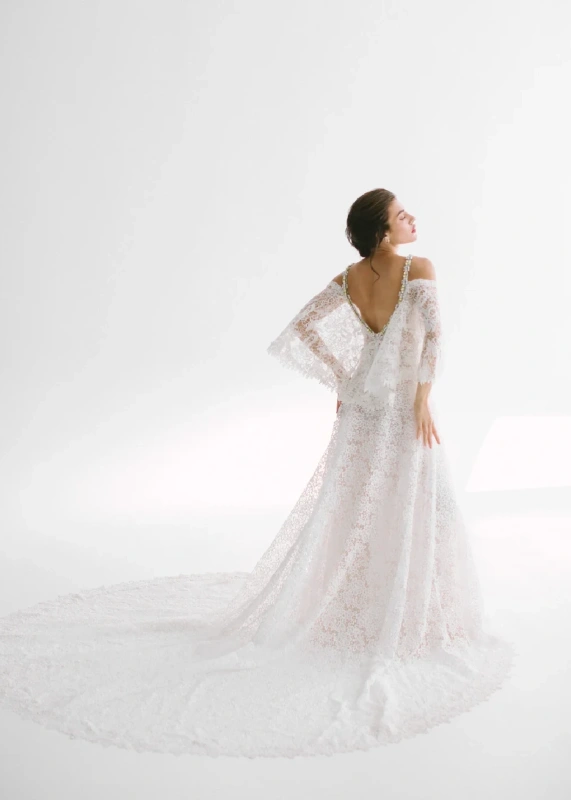 Off White Lace Beaded Wedding Dress