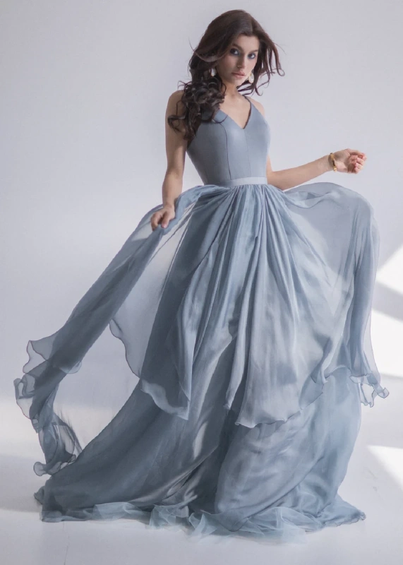 Dark Blue Chiffon Skirt 2 Pieces Wedding Dress