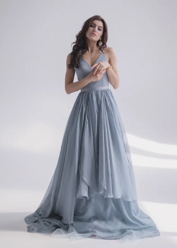 Dark Blue Chiffon Skirt 2 Pieces Wedding Dress