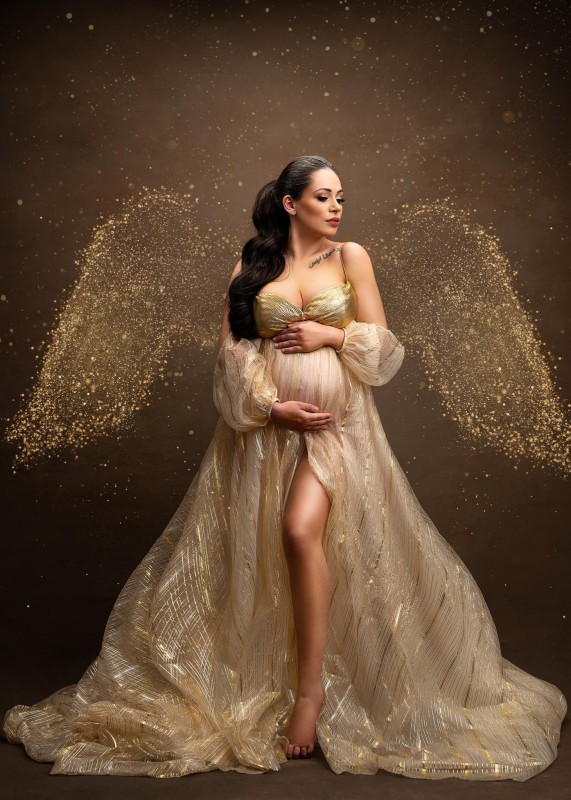 Thin Straps Gold Glitter Tulle Maternity Dress Photoshoot Dress